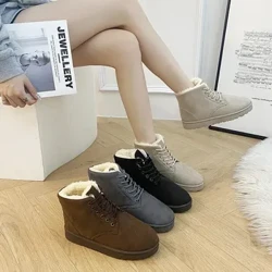 Botas curtas femininas quentes de inverno até o tornozelo cadarços na moda botas de neve para estudantes sapatos de algodão