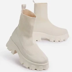 Ayollar Botinkalari Oq Platformali Botinkalar Qishki Kuz Botas Femininas Paypoq Bilagi zo'r Botinkalar Platforma Poyafzallari Ayollar To'piqlari Botines Mujer