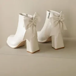 Botines de mujer con plataforma y tacón alto, con pajarita en la espalda, calcetín fino corto, Botas informales de fiesta Punk para Otoño e Invierno