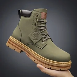 Yüksek Top erkek çizmeler moda motosiklet yarım çizmeler erkekler için yeni yeşil erkek askeri bot kış bağcıklı erkek ayakkabıları Botas Hombre