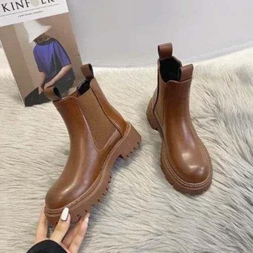 2023 Musim Gugur Musim Dingin Boots Wanita 2022 Platform Coklat Hitam Ankle Boots untuk Wanita Retro Sepatu Bulu Pendek Chunky Punk Sepatu