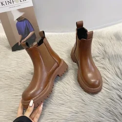 2023 Musim Gugur Musim Dingin Boots Wanita 2022 Platform Coklat Hitam Ankle Boots untuk Wanita Retro Sepatu Bulu Pendek Chunky Punk Sepatu
