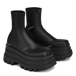 Cizme cu platformă pentru femei Cizme scurte la gleznă Slip On Gotic Gotic Moda comozi Pantofi punk grosolan 2022 Noi fete vârf pătrat