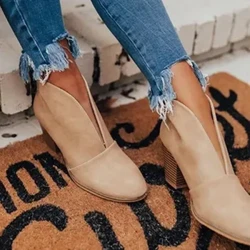 Amabhuzu Abesifazane ahlukanisa Ama-Ankle Boots Amabhuzu e-Heel Stacked abesifazane I-Fahsion Isikhumba Amabhuzu Amafishane Ubumnene izicathulo eziyisicaba eziyisicaba