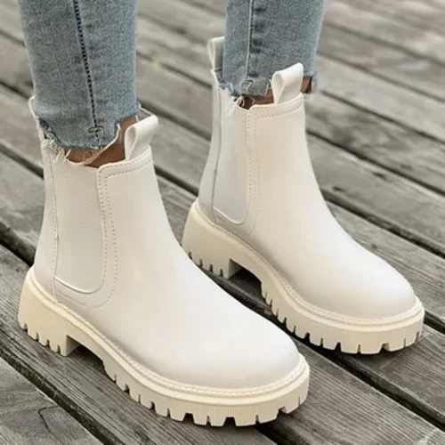 I-Autumn Entsha Yasebusika I-Chelsea Izicathulo Zabesifazane I-platform Black Beige Ankle Boots for Women Fur Short Chunky Punk Gothic Shoes 35-40