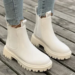Yangi kuzgi qishki Chelsi botinkalari Ayollar platformasi qora sarg'ish oyoq Bilagi zo'r botinkalar Mo'ynali qisqa Chunky Punk Gothic poyabzal 35-40