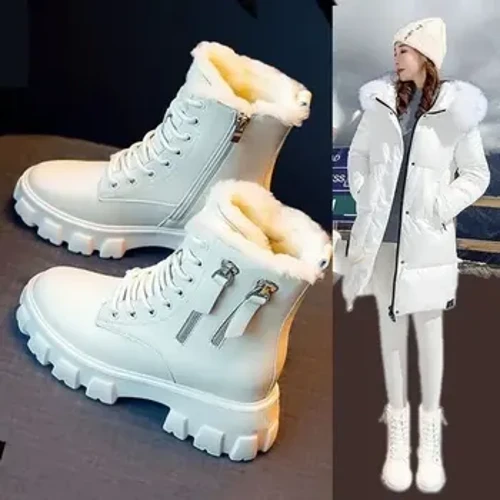 Martin-Stiefel für Damen, vielseitig, mit Fleece gefüttert, Herbst/Winter, Schneeschuhe aus Baumwolle, Obermaterial aus Gummi, süßer Stil