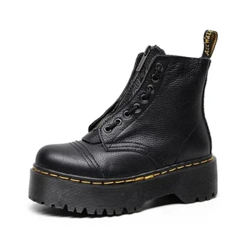 Bottes Martin en cuir pour femmes, bottes zippées à semelles épaisses, chaussures épaisses classiques noires, bottes de moto Chelsea punk