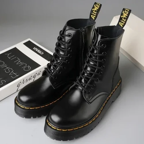 Sepatu bot Martin laras dhuwur 1460 sepatu bot cendhak wanita gedhe kanggo nunggang motor, sepatu bot kulit pria modis