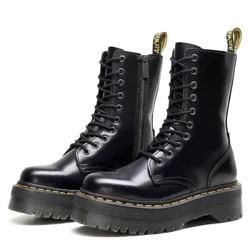 Boots Martin Kulit Sapi Wanita Kulit Hitam Lengan Pendek Sepatu Bot Kulit Pria Lengan Tinggi Fashion Naik Motor