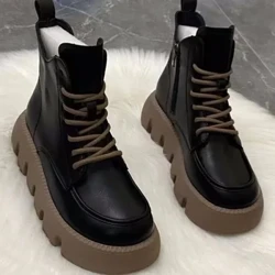 Otoño e Invierno nuevas botas de plataforma Muffin informales de cuero suave estilo Retro británico para Mujer botas Martin Burst Zapatos Mujer