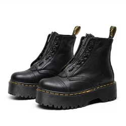 2024 Isitayela Esisha Abesifazane UMartin Ugqoka Imfashini Izicathulo Ezivamile Isikhumba Sangempela I-Ankle I-Chelsea Boots Ladies Classic Punk Platform Boots
