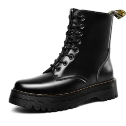 Plataforma Martin botak Emakumeen takoi altuak larruzko orkatila Chelsea botak Emakumeen punk oinetakoak beheko lodiak Martens Botas De Mujer