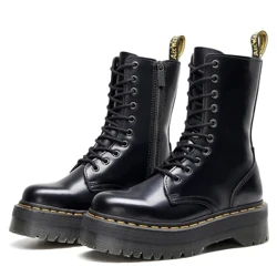 Sepatu bot Martin laras ireng dhuwur wanita berkualitas tinggi, sepatu bot kulit fashion pasangan, sepatu bot kerja gedhe, sepatu bot pria