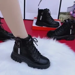 Botas Martin de couro macio feminino inverno novo conforto de caxemira com todas as botas femininas de estilo britânico