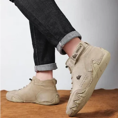 Italienska mockastövlar Handgjorda med stängning High Top Herr Fritidsskor Bomull Skor Tå Läder Martin Boots Herr