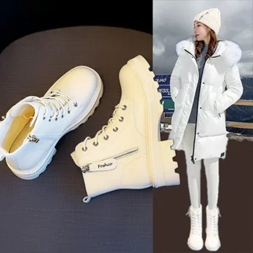 Woman ffêr Boots Gaeaf Newydd Plush cynnes Martin Boots Ansawdd Uchel gwrth-ddŵr gwrthlithro Boots Leather Street Solid Sexy Merched Esgidiau