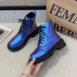 Botas góticas con láser para mujer, zapatos impermeables para la lluvia, botas Martin de charol a la moda, otoño e invierno, novedad de 2024