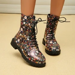 Bottes Martin à la mode pour femmes, bottes courtes polyvalentes à semelle épaisse avec Graffiti, nouvelle collection 2023