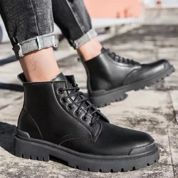 2024 Martin Boots Mens Sepatu Kargo Hitam Gaya Inggris Kasual Sepatu Kulit Pria Non-slip Tumpukan Anget Tebal Desain ngisor