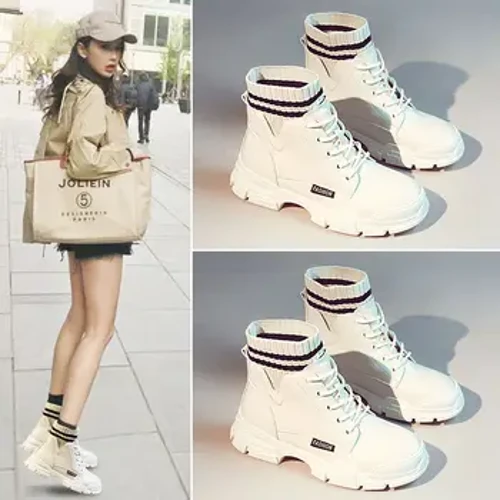 Comemore Autumn Winter Bagong Babae Pambabae Martin Snow Boots Korean British Style Woman Leather Sneakers Casual Pambabaeng Boot Trend 40