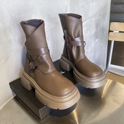 2024 Нови ботуши Martins Female. Shoes Lacquer Leather Британска двойка Високи ботуши Дамски модни ботуши на платформа