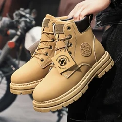 მამაკაცის Classics Martin Boots მაღალი ზედა ტყავის სამუშაო და უსაფრთხოების ფეხსაცმელი მოტოციკლი გარე ამოსუნთქვადი ტერფის შრომის დაცვა ყვითელი ჩექმა