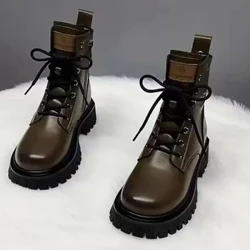 Schnäppchen Herbst/Winter 2023 Neue runde Kopf kurzes Bein Jugend Street Riderew Schnürstiefeletten Flache Martin-Stiefel für Damen