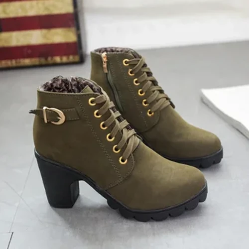 Ansawdd menywod Martin Boots sodlau uchel bloc WomenPlatform ffêr cist rownd Toe dal dŵr Lady trwchus sawdl marchog Boots Gothig