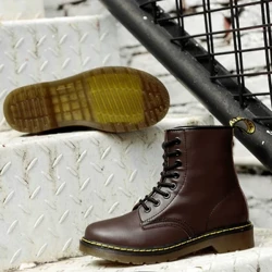 Bottes de travail classiques en cuir véritable, nouvelles bottes mi-longues de grande taille pour hommes et femmes, bottes Martin décontractées et à la mode pour couple