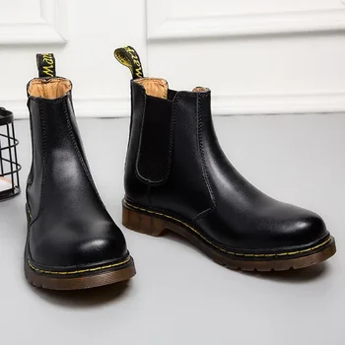 Bottes Chelsea pour hommes, couple en cuir véritable, bottes en cuir de mode en plein air, bottes Martin, isolation en peluche d'hiver, bottes de neige