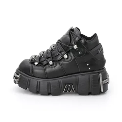 2023 HOU Punk Style Wahine Kamaa Lace-up heel ki'eki'e 6CM Platform Kamaa Wahine Gothic Ankle Rock Boots Metal Decor Wahine Sneakers