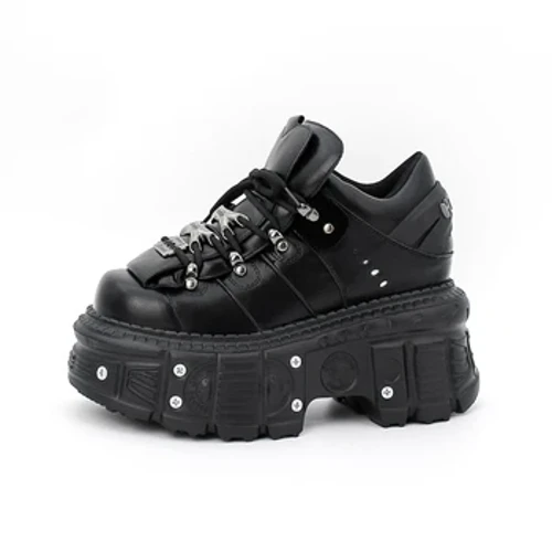 Nové Dámské Boty Punk Styl Šněrování Výška podpatku 6CM Boty na platformě Žena Gotická Kotníková Rock Boty Dekor Kov Žena Tenisky
