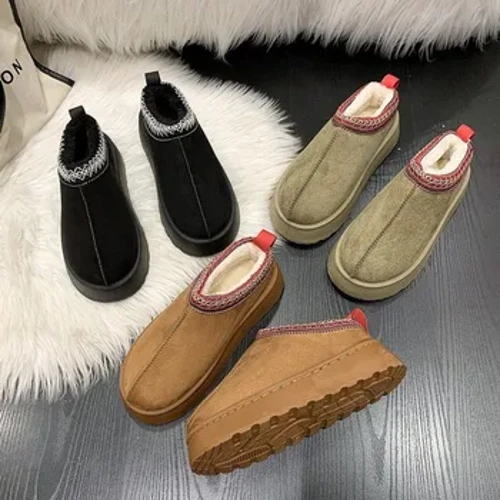 Sepatu katun santai sepatu bot salju kanggo wanita musim dingin 2023 tambahan anyar saka beludru panas kandel ngisor sirah bao nganggo sepatu wol