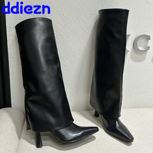 Signore Moderni Stivali Tacchi Alti Al Ginocchio Autunno Primavera Moda Slip On Pompe Femminili Calzature Nuove Scarpe 2023 Donne Lunghe Stivali Occidentali