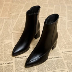 2023 Spring at Autumn Bagong British Style Manipis at Manipis na Pambabaeng Boots Pointed Toe Manipis Side Siper Black Nude Boots Pambabae