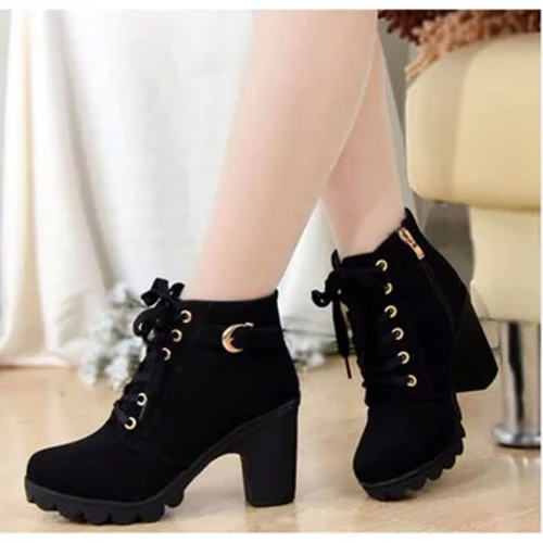2022 Baru Musim Semi Musim Dingin Wanita Pumps Boots Kualitas Tinggi Lace-up Eropa Wanita Sepatu PU High Heels Boots Pengiriman Cepat