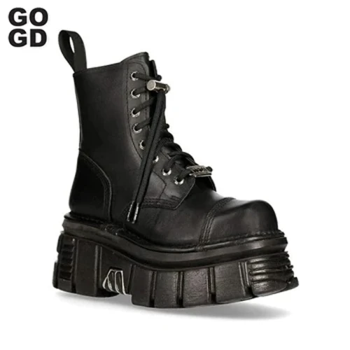 GOGD Moda berria Emakumeen plataforma orkatiladun botak Parpailadun beheko lodi metalezko dekorazioa Punk estilo gotikoa Motozikleta botak