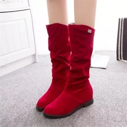 Sepatu Bot Salju Luar Ruangan Wanita Scrub Beludru Tinggi Tumit Rendah Sepatu Fashion Warna Solid 2022 Musim Gugur Baru s