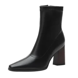 Chaussures extensibles à bout pointu, nouveau Style d'hiver, bottes fines à mi-tube et talon épais avec fermeture éclair latérale pour femmes