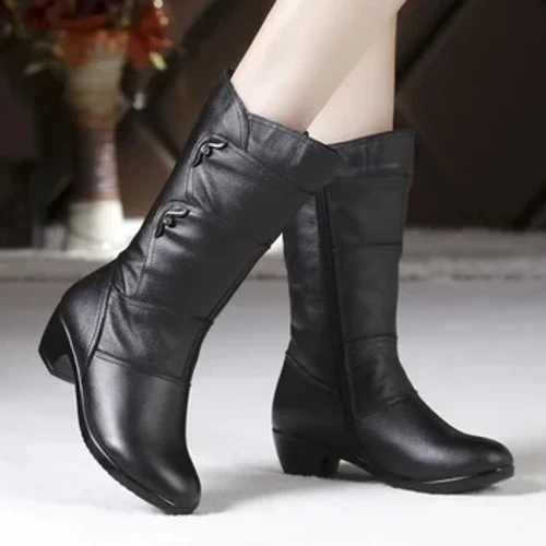 Thời Trang Giữa Giày Cho Nữ Ngoài Trời Chống Trơn Trượt Boot Dây Kéo Chống Thấm Nước Da Bò 2023 Mới Nữ Mùa Đông Giày Botas mujer