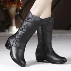 Moda botas médias para mulheres ao ar livre anti deslizamento bota zíper botas de couro à prova dwaterproof água 2023 novas botas de inverno femininas botas mujer