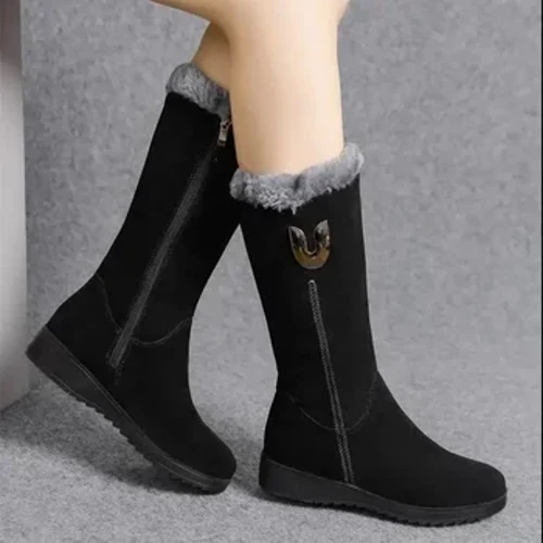 Chaussures pour femmes hiver chaud haute fourrure bottes 2023 chaussures pour femmes mi-mollet en peluche neige bottes plates Zip mode Botas De Mujer 35-41