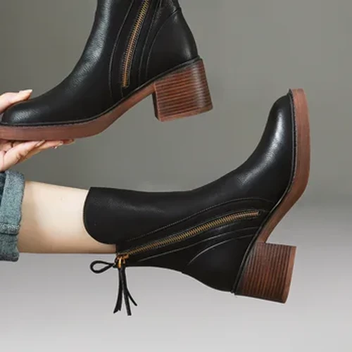 Chelsi kvadrat poshnali platformali botinkalar Ayollar uchun 2023 yangi pu charm fermuarli dizayn botinkalari Moda qalin oyoq Bilagi zo'r botinkalar Botines