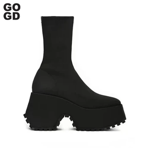 GOGD Thương Hiệu Thời Trang Nữ Gothic Nền Tảng Giày Bốt Đến Mắt Cá Chân Mới Chun Gót Halloween Giày Bốt Cao Đến Đầu Gối Phong Cách Punk Xe Máy