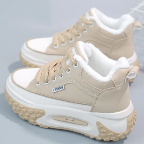 Sepatu Bot Wanita Baru 2023 Sepatu Lace Up Tumit Datar Bakiak Platform Musim Dingin Alas Kaki Australia Round Toe Mid Betis Karet Elegan Wanita S