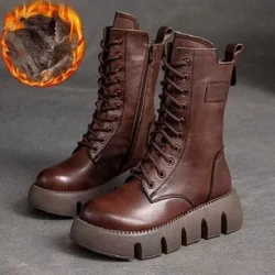 Nā kāmaʻa ʻili wahine Martin 2023 Nā kāmaʻa wahine hou chunky block heel mehana me nā zippers ʻaoʻao.