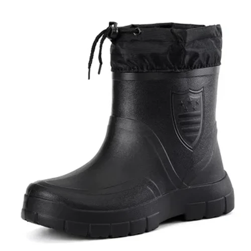 Vinter Vindtäta Regnstövlar bomull Herr Varma Ljus Regnstövlar Ankel Mode Svarta Slip on Regnskor Herr Vattentät Work Boot2024
