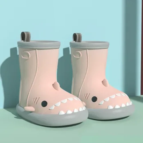 Merched Cartoon Rainboots Dynion Siarc Glaw Esgidiau Kids PVC gwrthlithro Awyr Agored gwrth-ddŵr Esgidiau Bechgyn Merched Meddal Unig Glaw Esgidiau