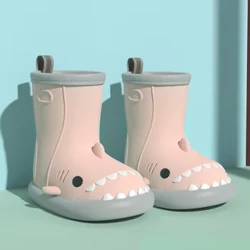 Kadın karikatür Rainboots erkek köpekbalığı yağmur ayakkabıları çocuklar PVC kaymaz açık su geçirmez ayakkabı erkek kız yumuşak taban yağmur çizmeleri